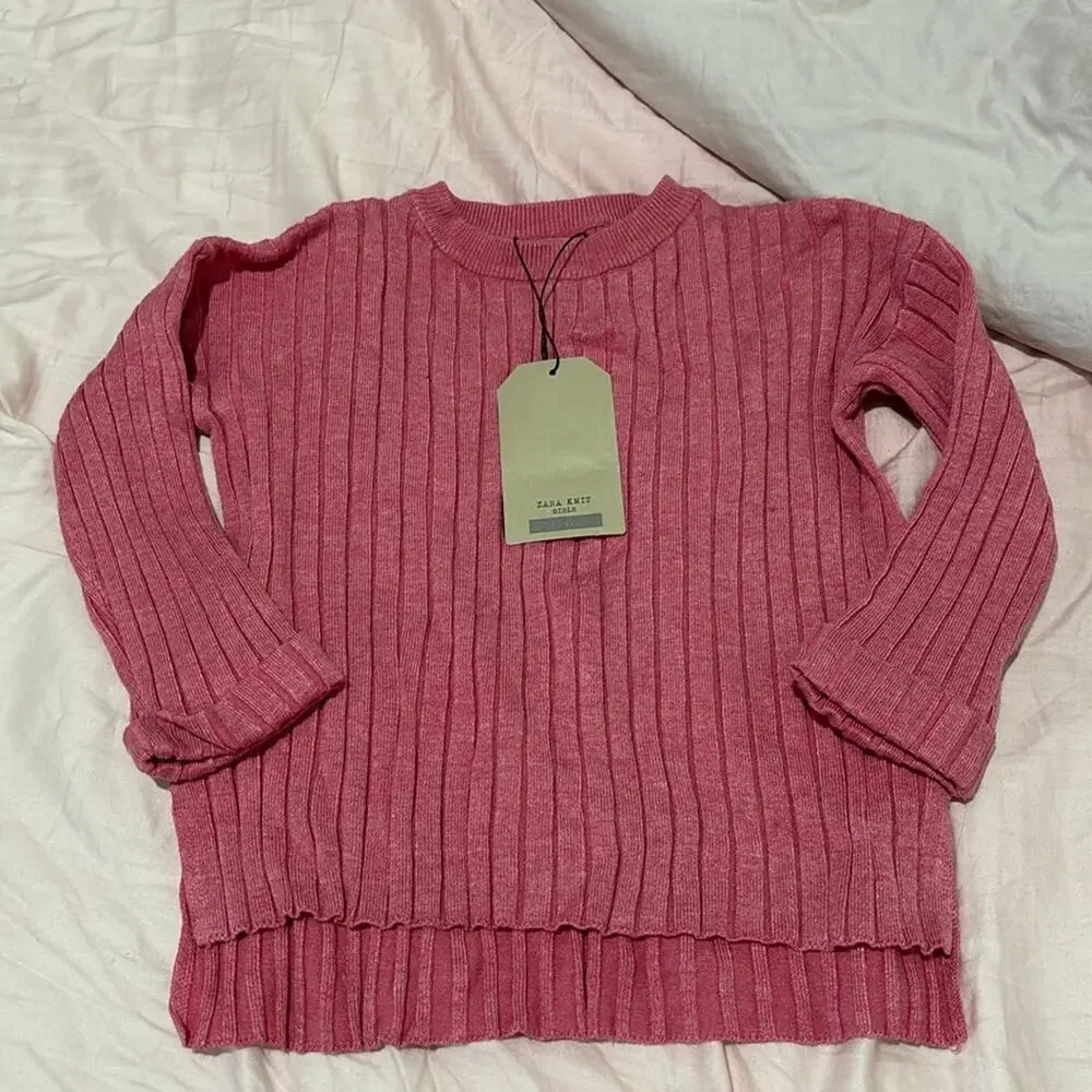 Zara 5 reddish pinkish hi low wide ribbed sweater nwt viscose nylon